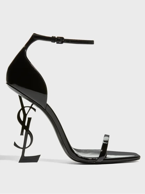 Saint Laurent Shoes - Saint Laurent Black Patent Leather Logo Ankle-Strap Sandal Opyum/Cassandra